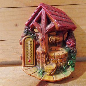 Vintage 1966 Miller Studios Chalkware Wishing Well Thermometer